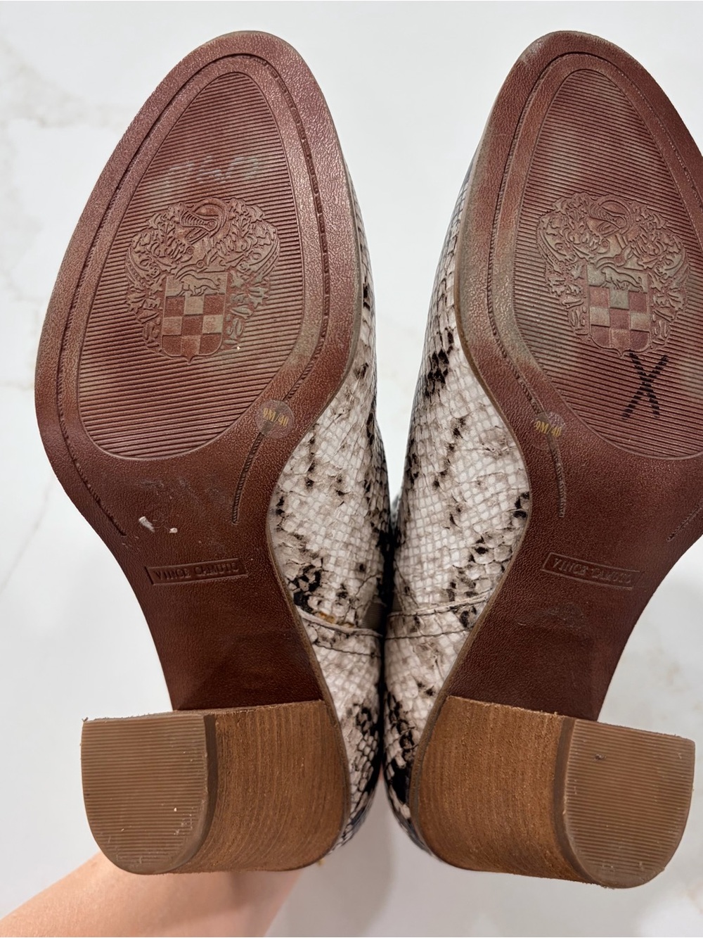 Vince Camuto Snake-Print leather Ankle Booties in Black and Cream - Picture 7 of 7